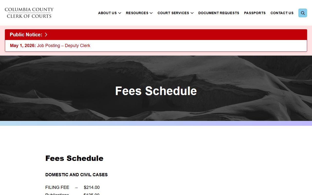 Columbia County Clerk of Superior Court fee schedule