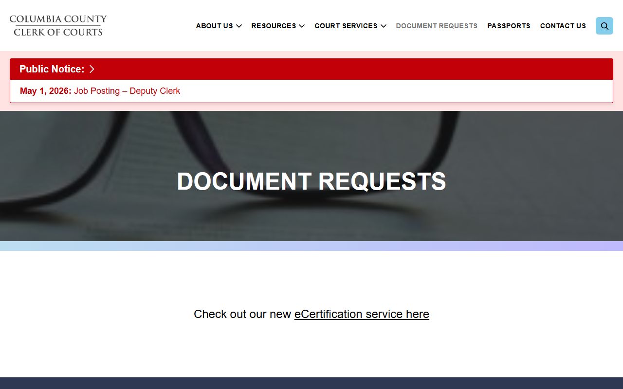 Columbia County Clerk of Superior Court records document requests