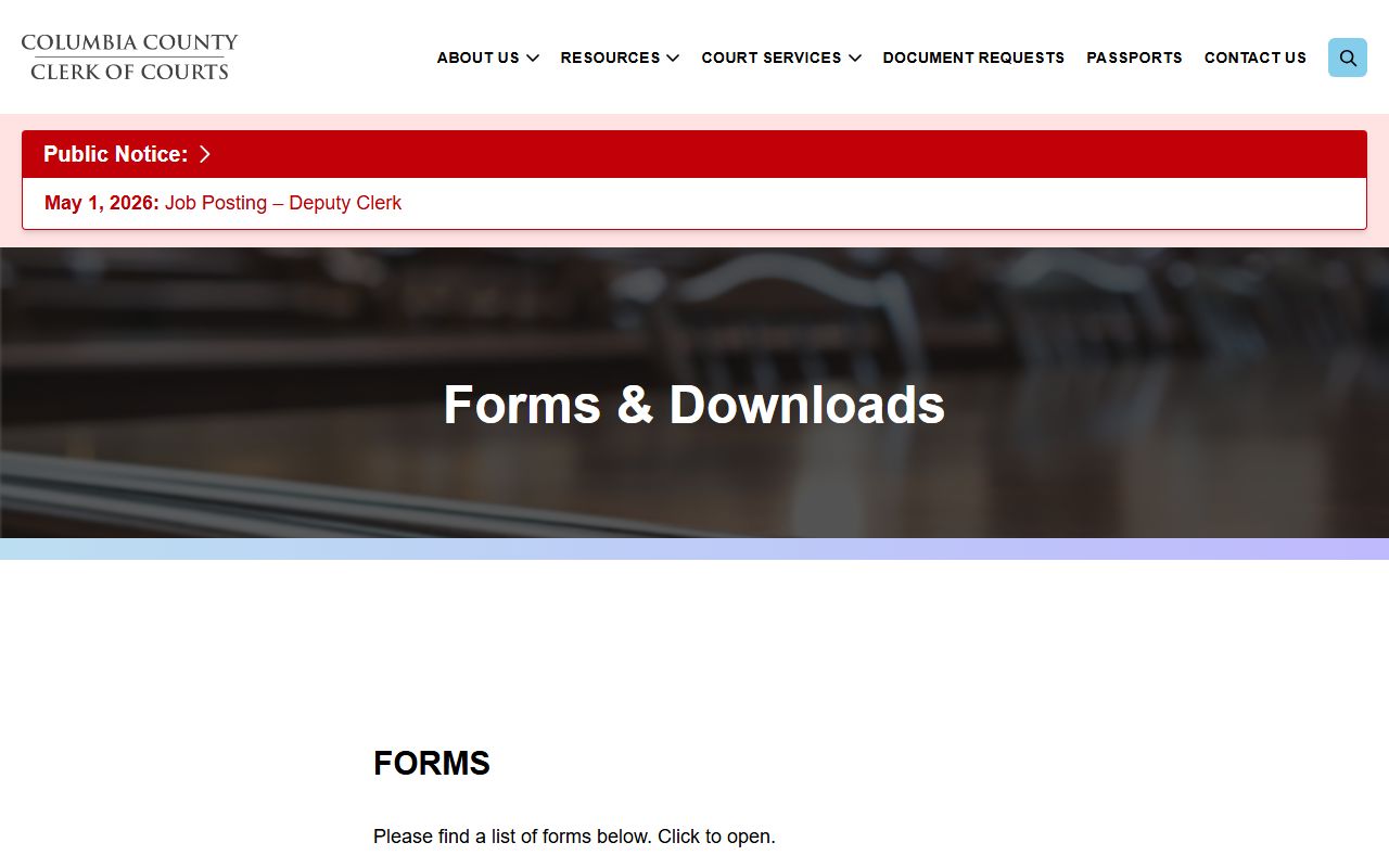 Columbia County Clerk of Superior Court forms and downloads