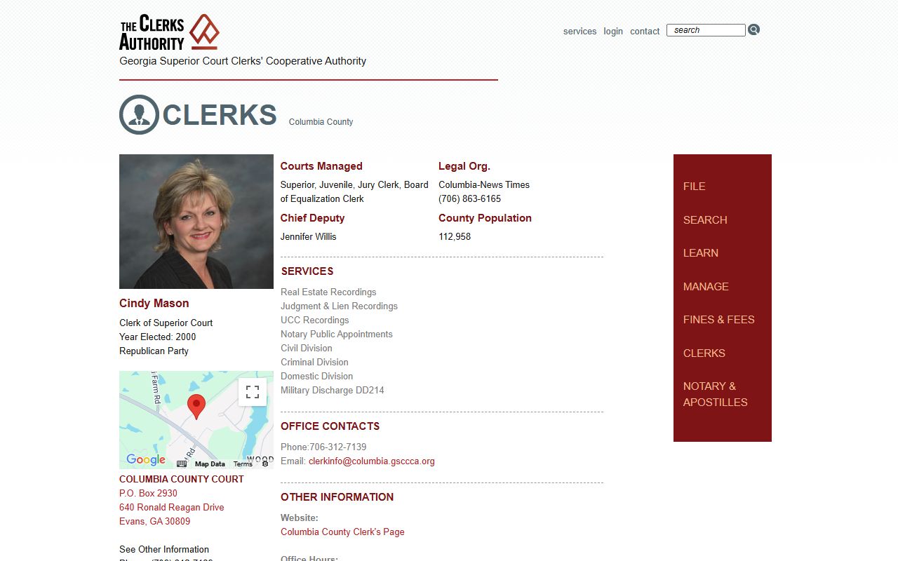 Columbia County Clerk of Superior Court GSCCCA services