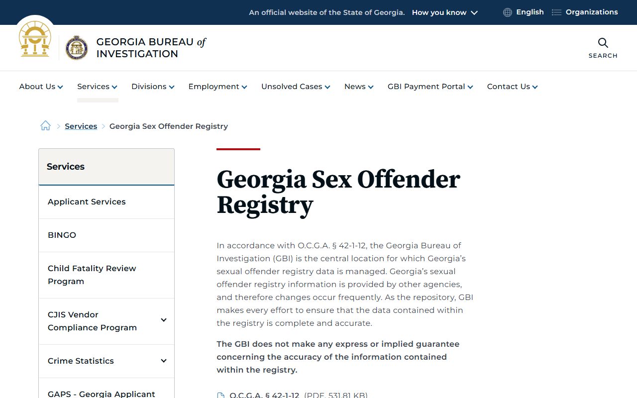 Columbia County arrest records GBI sex offender registry service