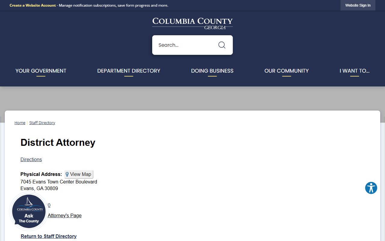 Columbia County criminal court records District Attorney directory