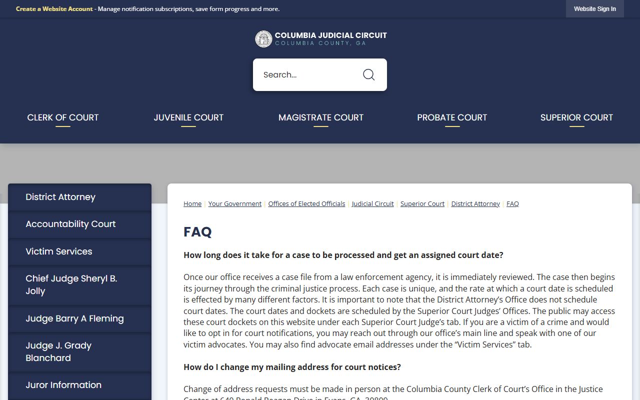 Columbia County criminal court records District Attorney FAQ