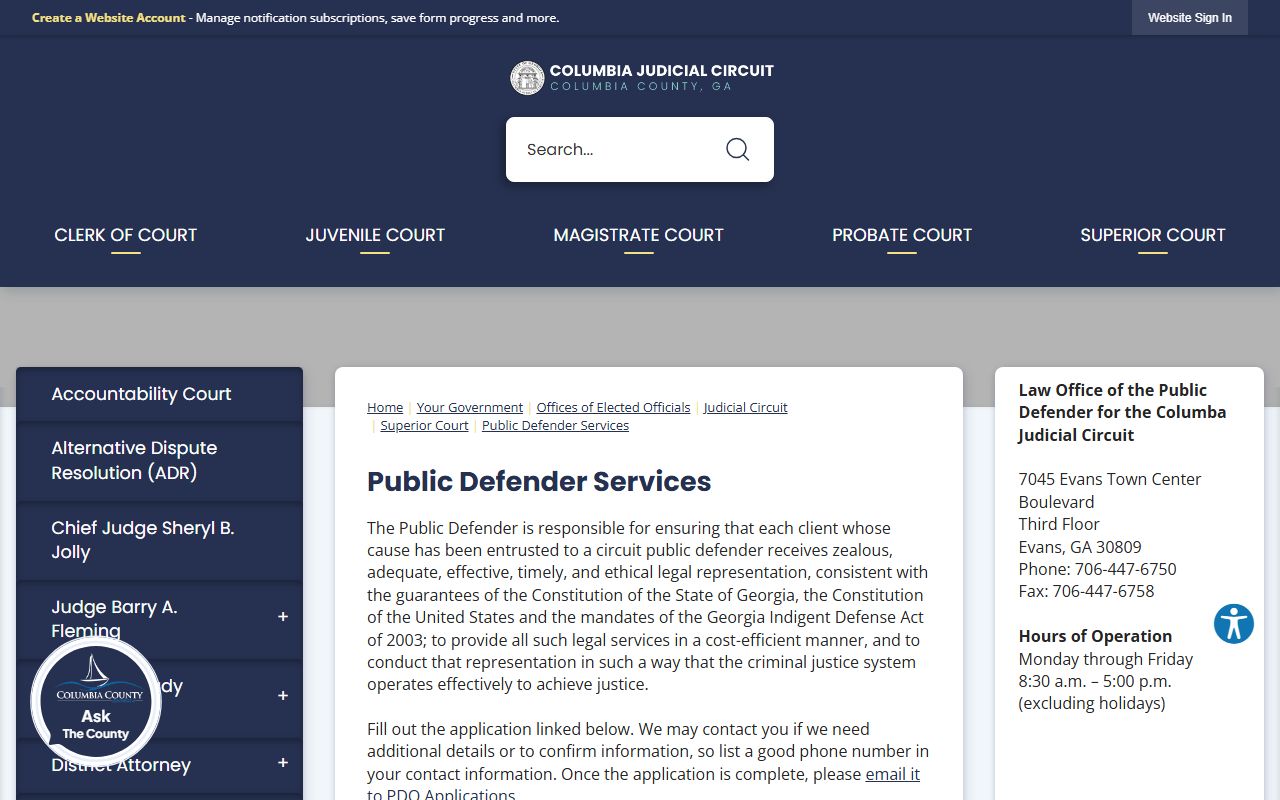 Columbia County criminal court records Public Defender Services
