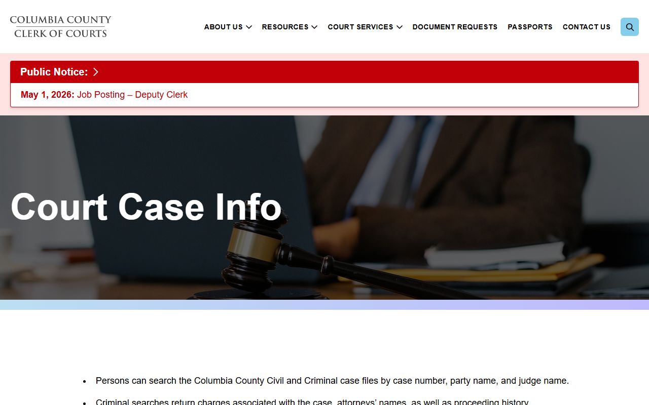 Columbia County court records Clerk case search information