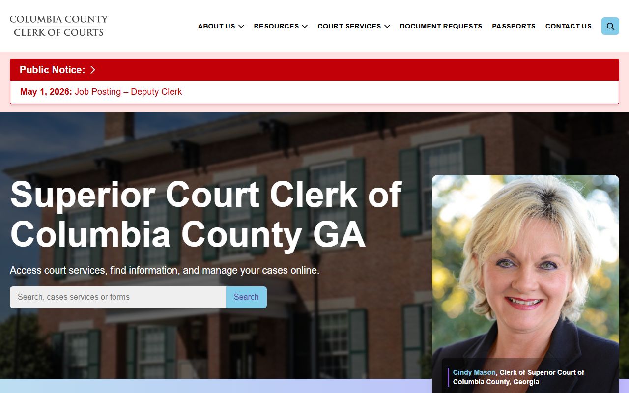 Columbia County court records Clerk of Superior Court home page
