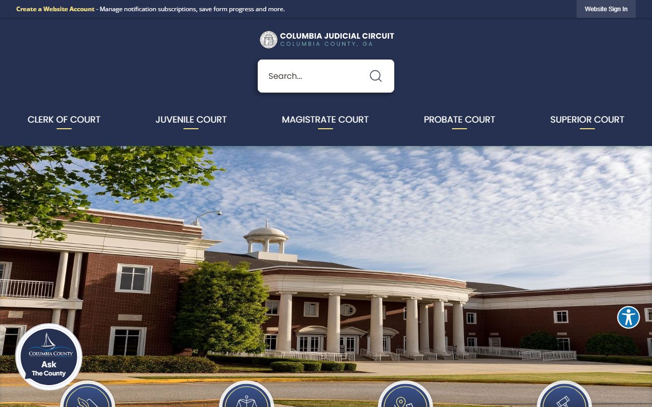 Columbia County court records judicial circuit landing page