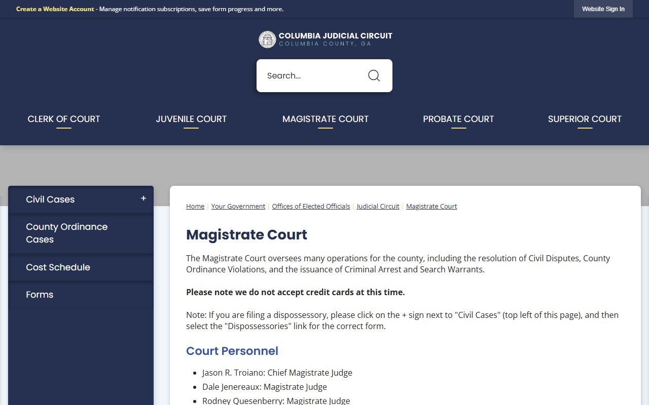 Columbia County court records Magistrate Court overview