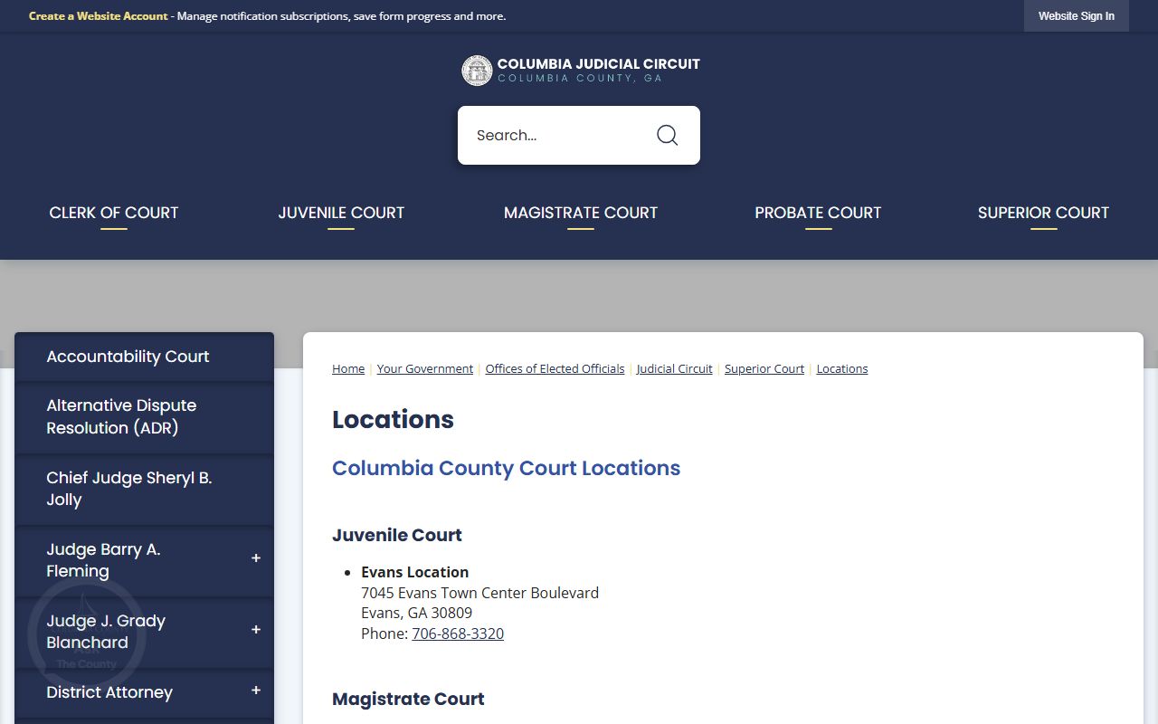 Columbia County court records official court locations