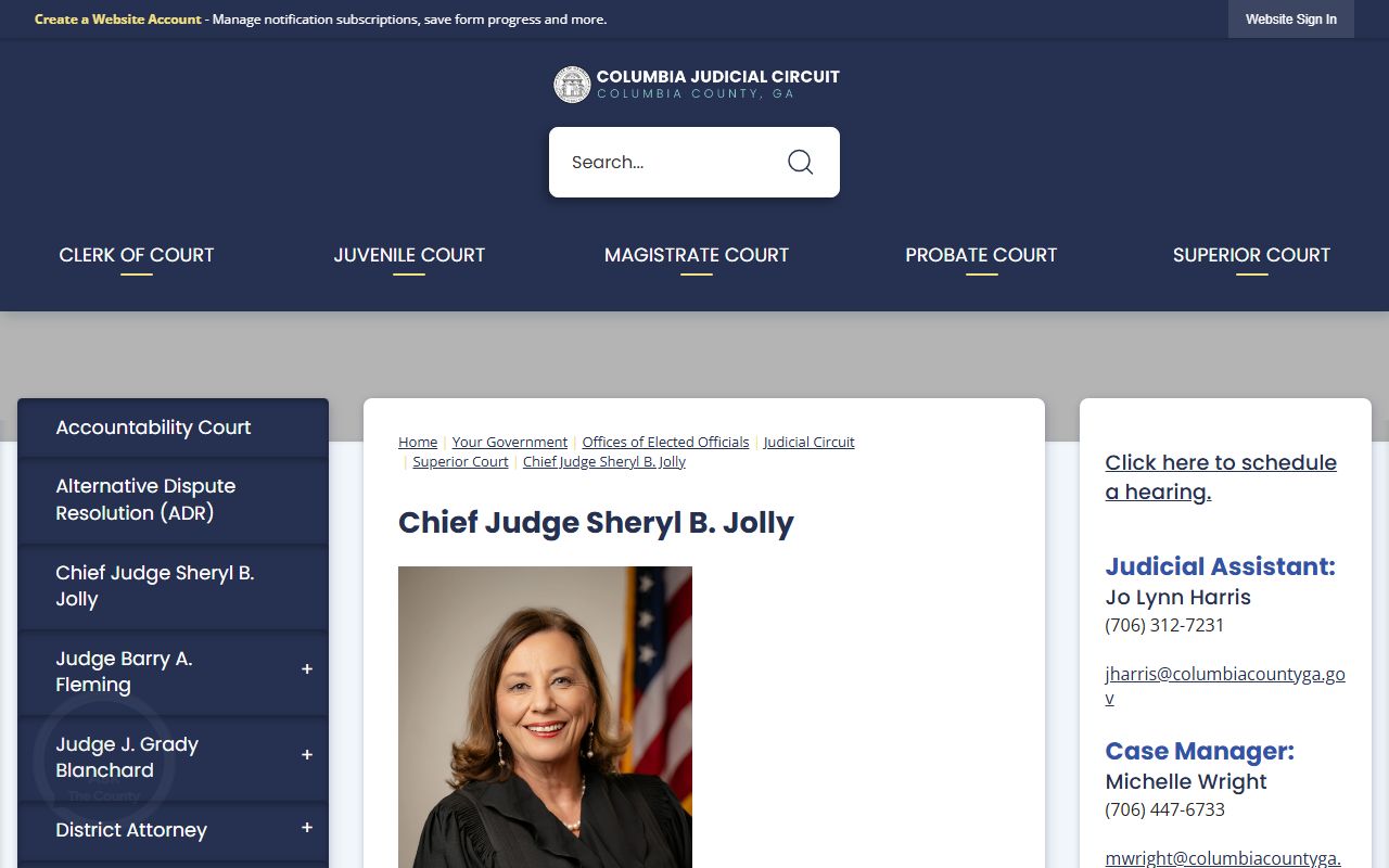 Columbia County Superior Court Chief Judge Sheryl B Jolly calendars