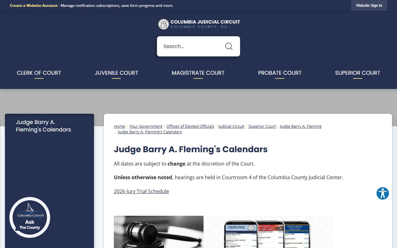 Columbia County Superior Court Judge Barry Fleming calendars