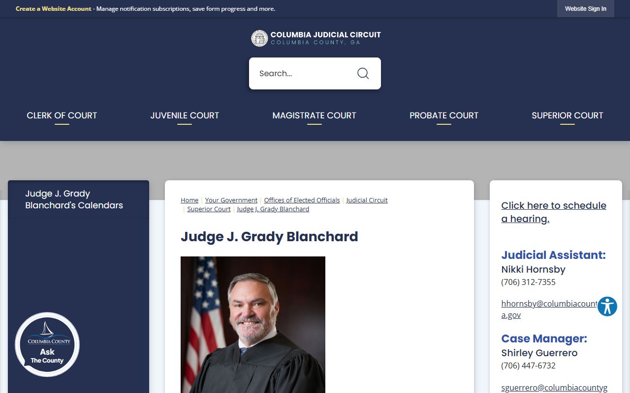 Columbia County Superior Court Judge J Grady Blanchard calendars