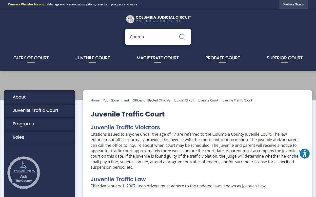 Columbia County traffic court records juvenile traffic court