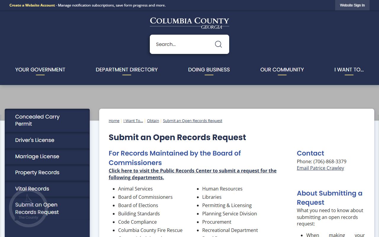Columbia County warrant records sheriff open records request page